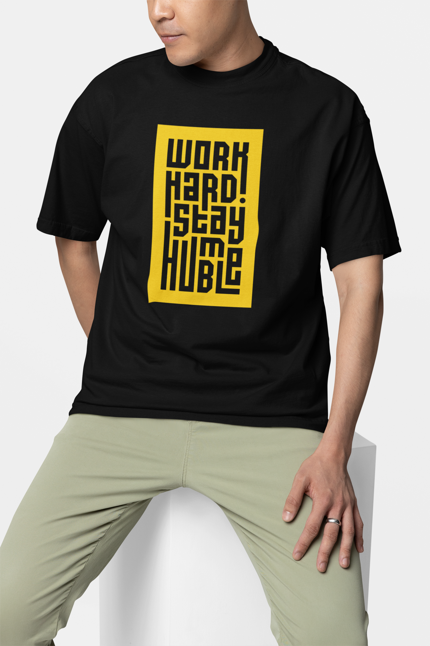 Work Hard Stay Humble Black Oversized T-Shirt For Men