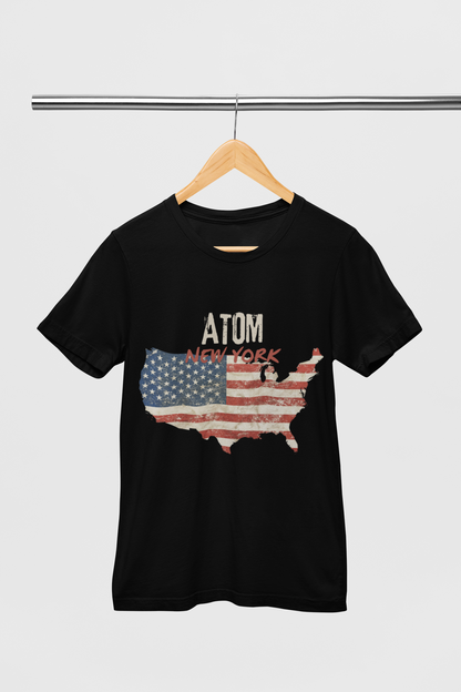 ATOM New York Signature Vintage US Map Black T-Shirt For Men