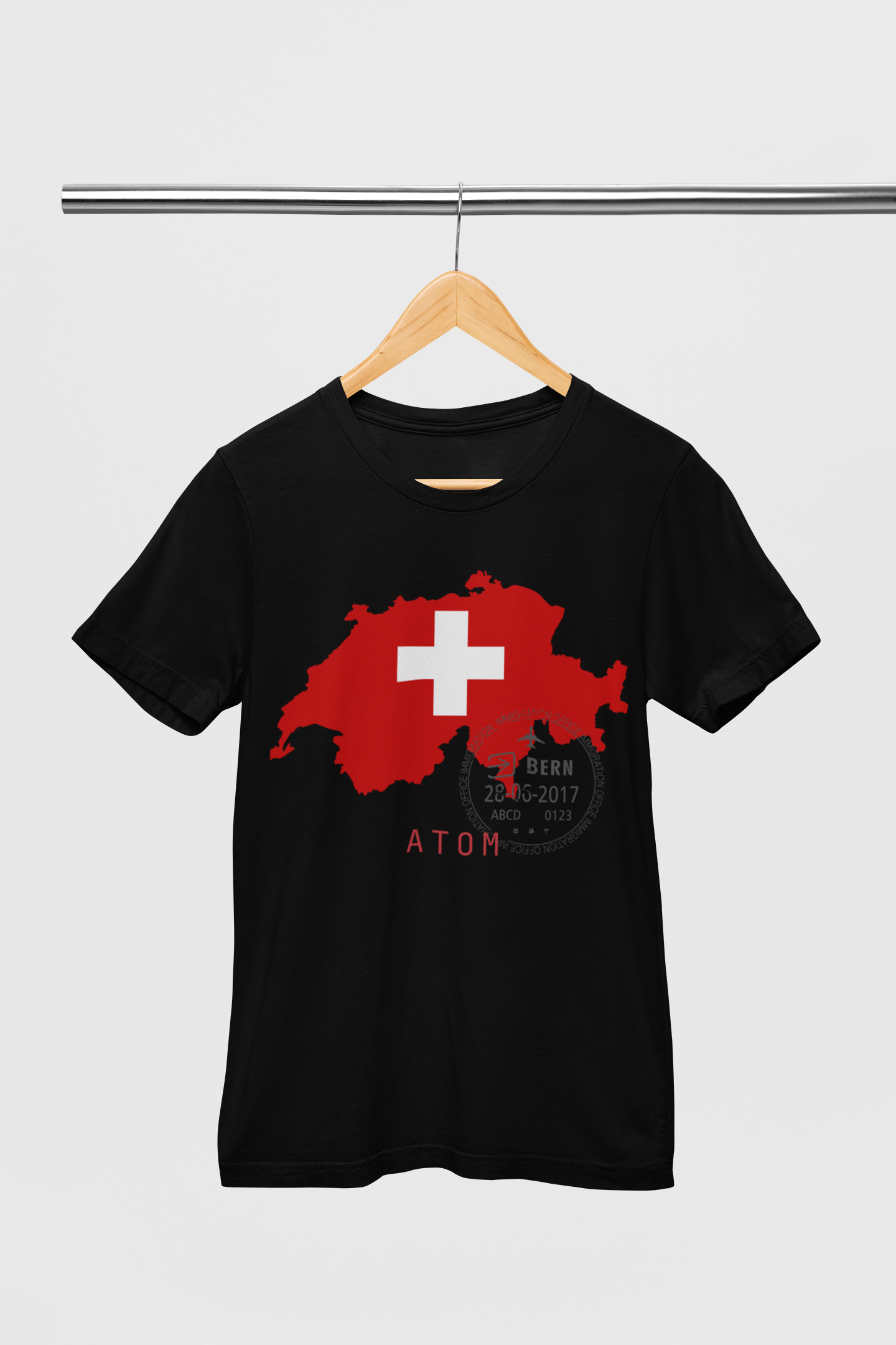 ATOM Signature Switzerland Flag Black T-Shirt For Men