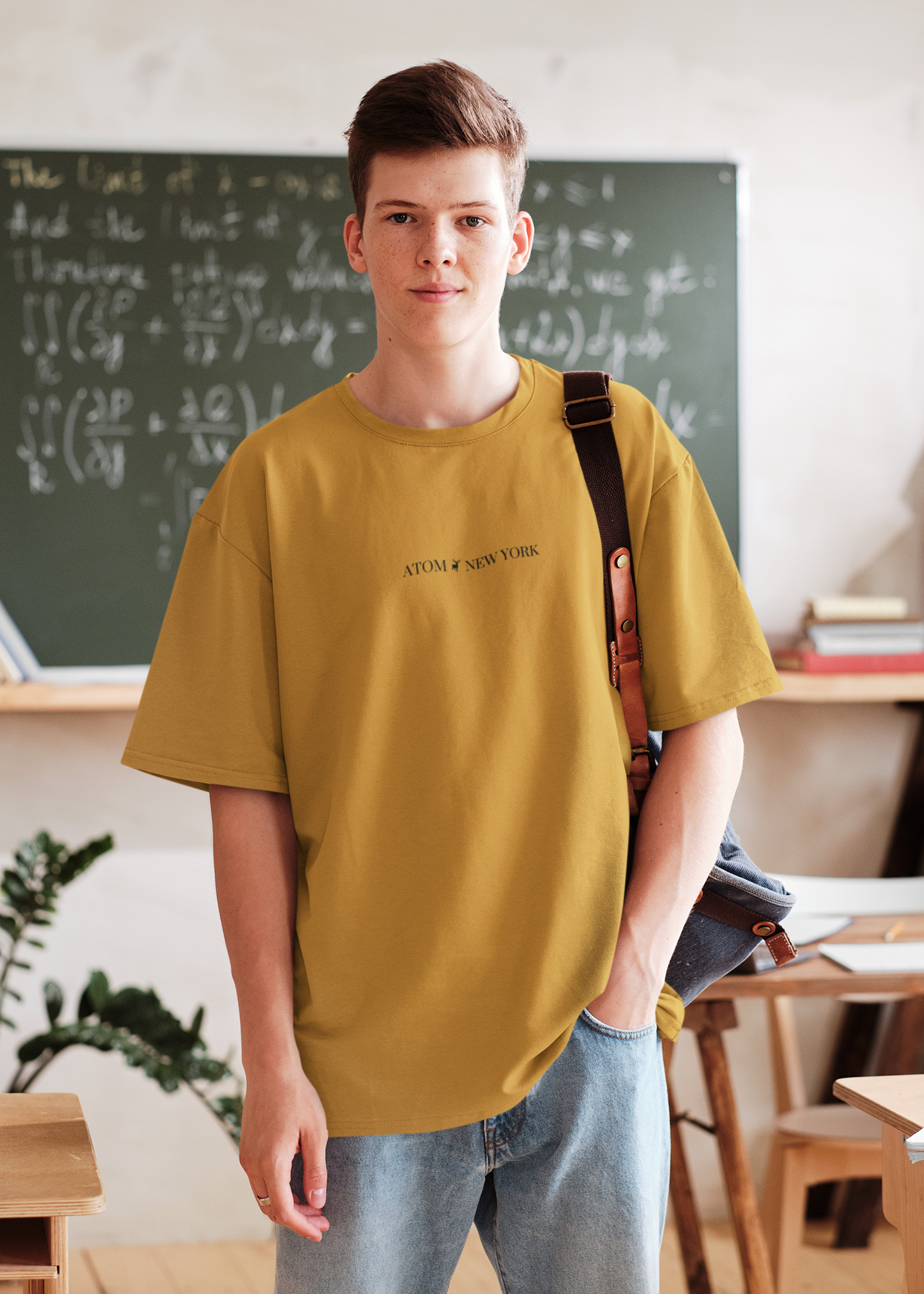 ATOM NEW YORK ESSENTIAL Mustard Yellow Oversized T-Shirt For Men