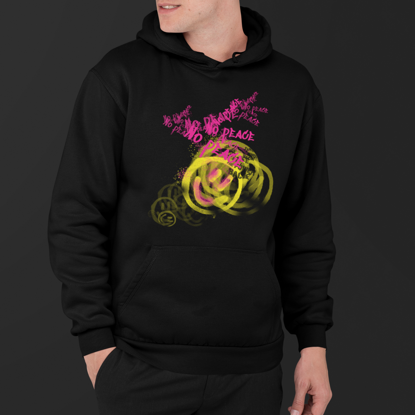 No Peace Spray Paint Unisex Black Hoodie For Men