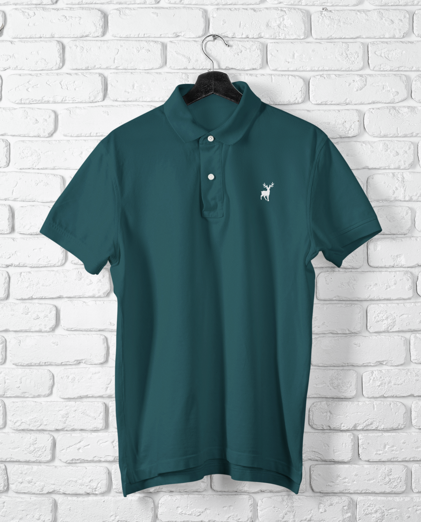 Classic Embroidered ATOM Logo Petrol Blue Polo Neck T-Shirt For Men