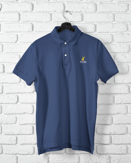 Embroidered ATOM Logo Royal Blue Polo Neck T-Shirt For Men