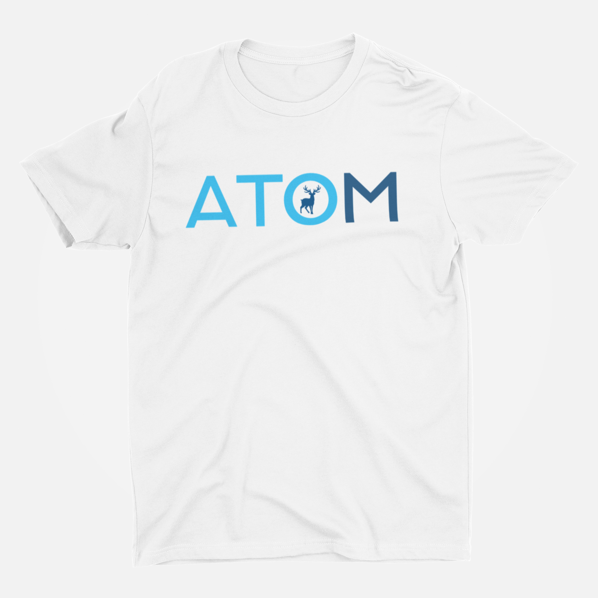 ATOM Signature Flat Blue Icon White Round Neck T-Shirt for Men.