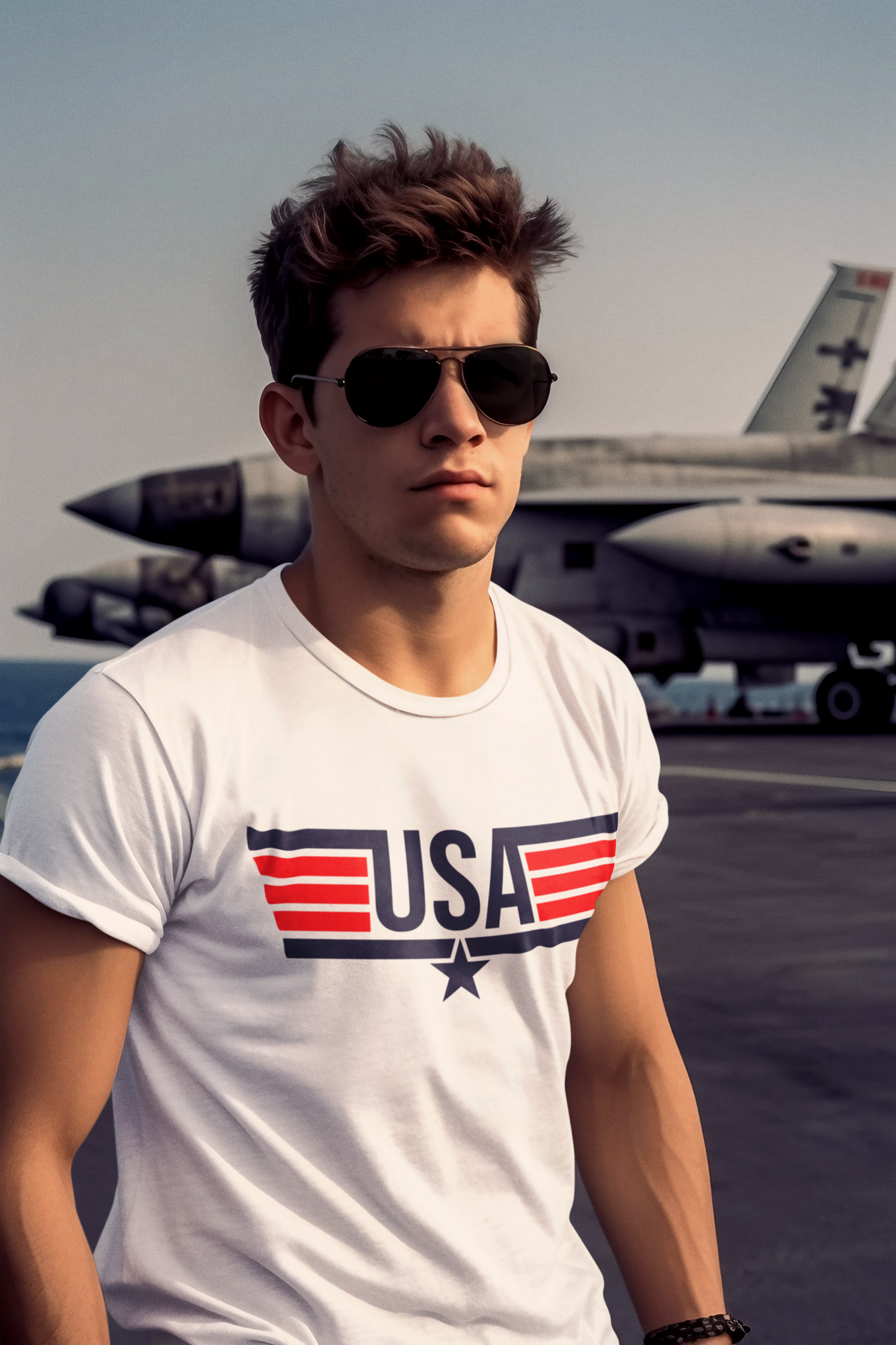 ATOM Signature Aviator Style USA White T-Shirt For Men