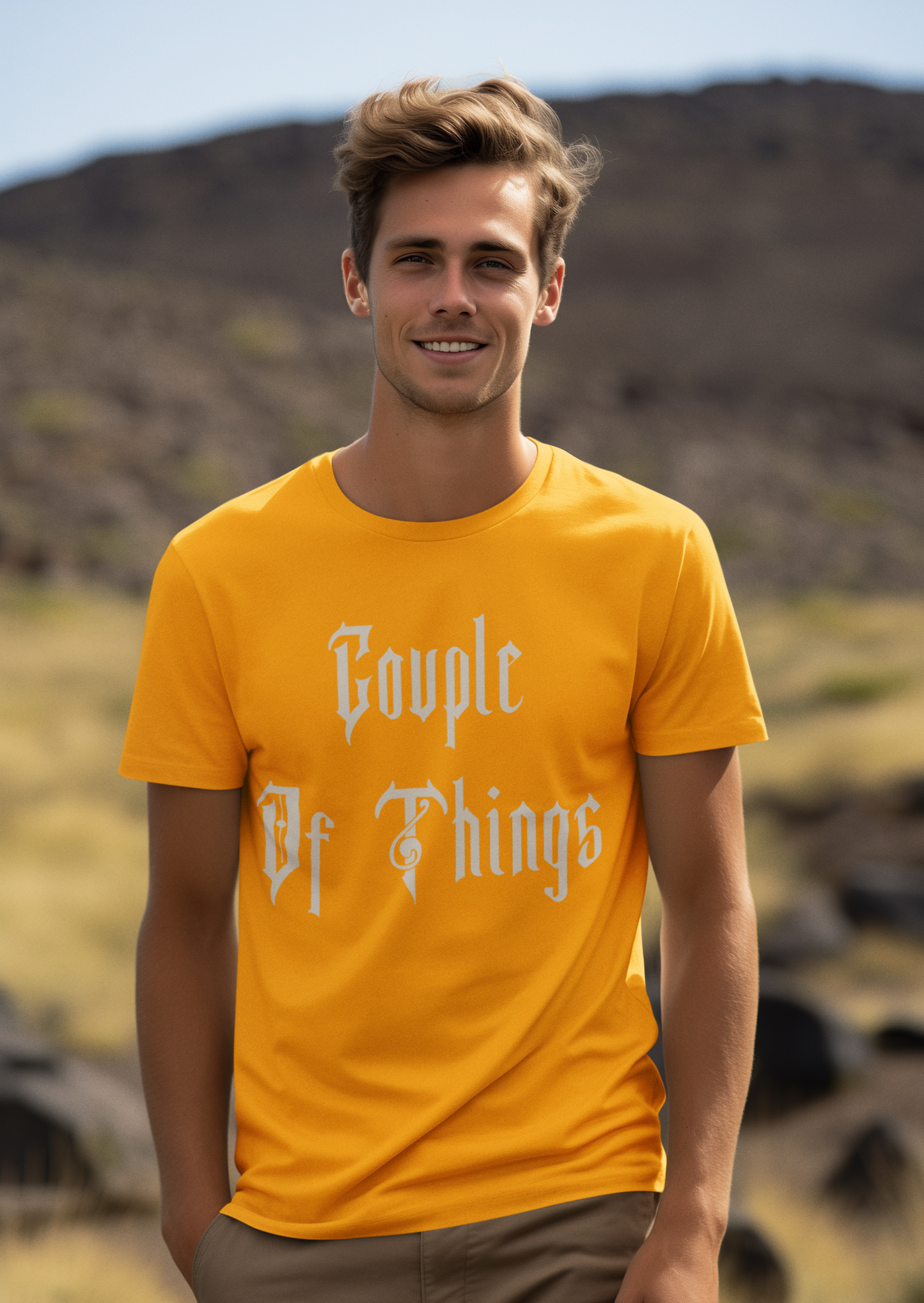 Couple Of Things Royal Font Golden Yellow Round Neck T-Shirt For Men | RJ Anmol Collection