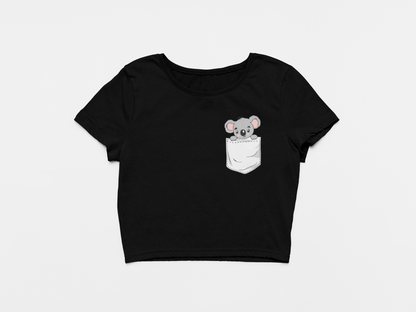 Cute Koala Pocket Animal Black Crop Top For Women