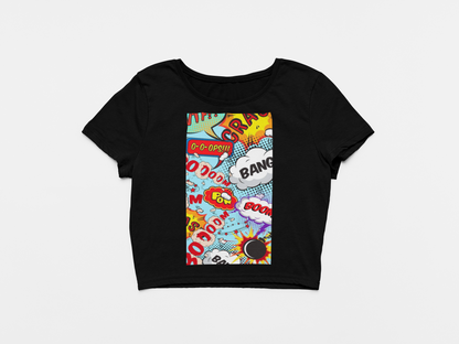 Comic Quotes Black Crop Top For Women