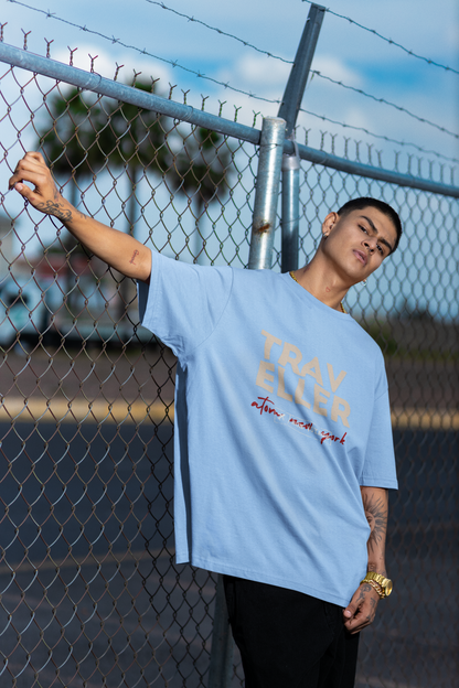 Traveller Baby Blue Oversized T-Shirt For Men