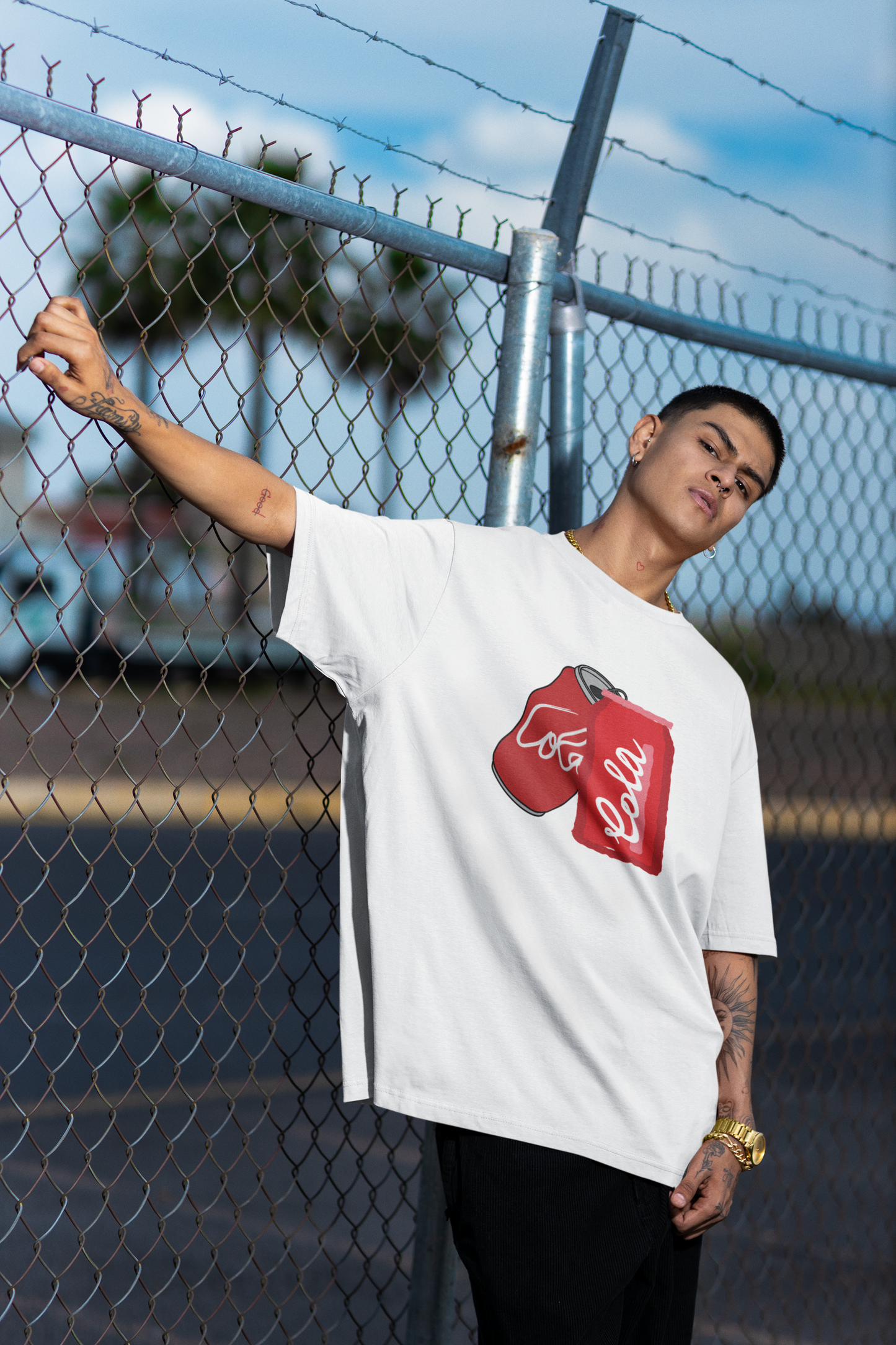 Cola White Oversized T-Shirt For Men