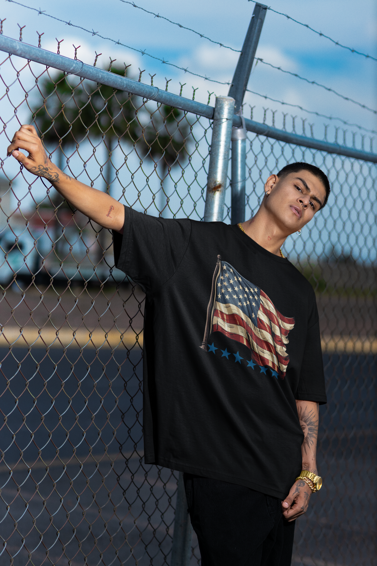 American History Black Oversized T-Shirt For Men