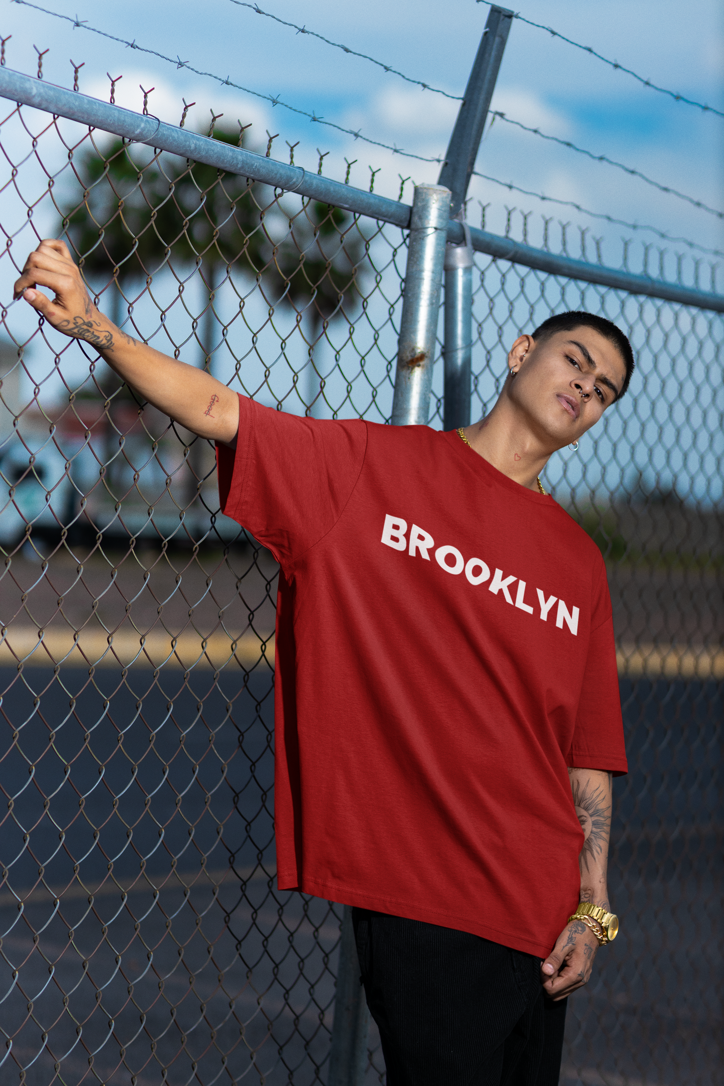 Brooklyn 20 Red Oversized T-Shirt For Men