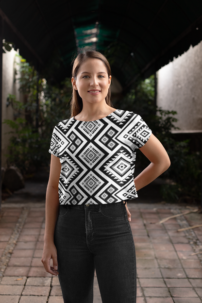 Abstract Square Print Crop Top For Women