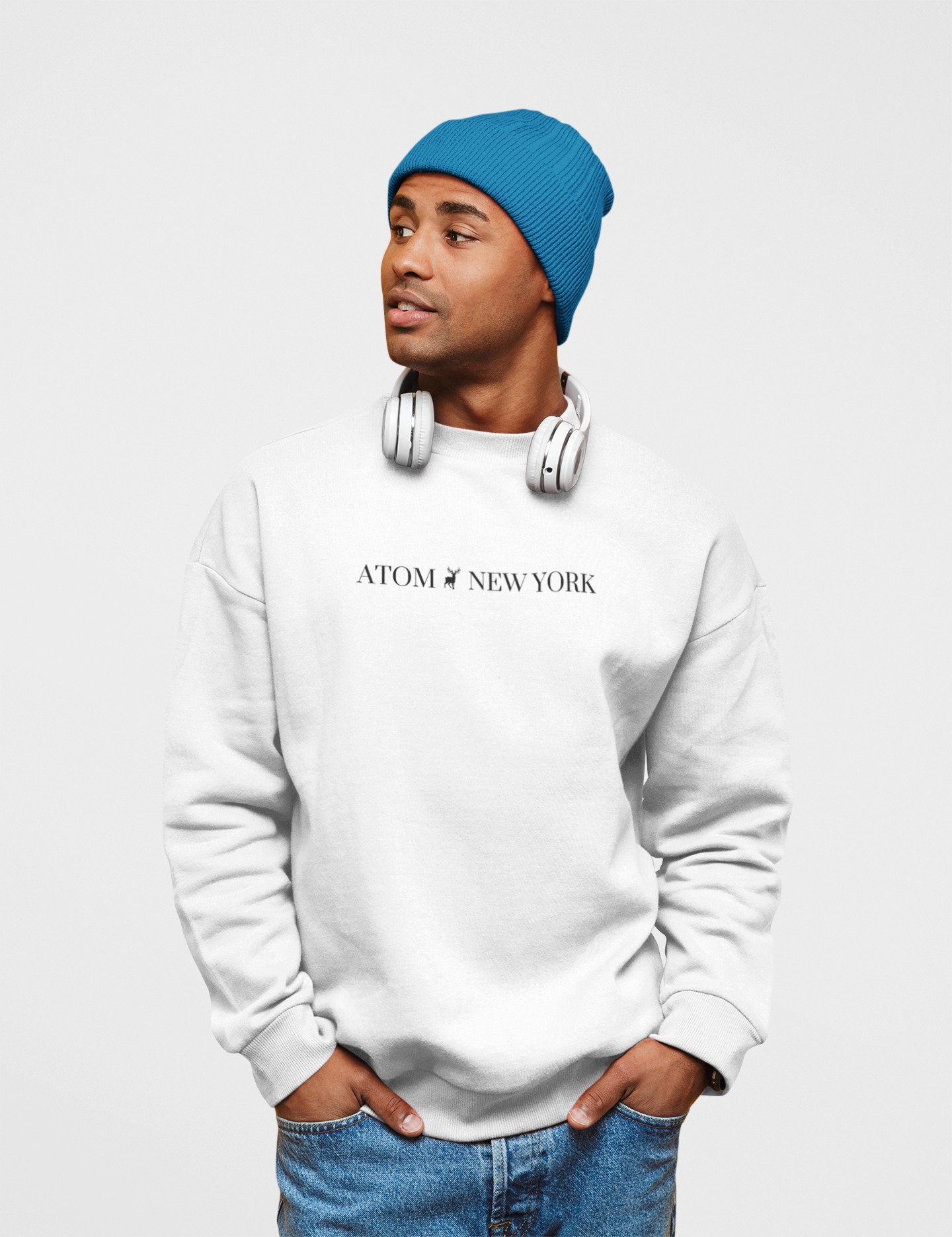 Signature Crew Neck Unisex White Sweatshirt For Men