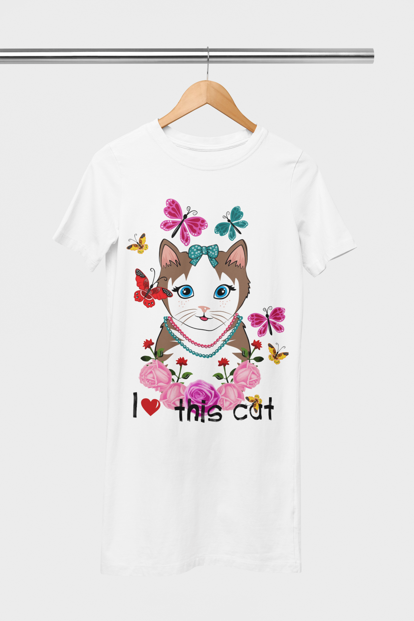 I Love This Cat White T-Shirt Dress For Women