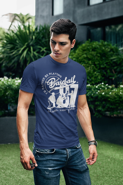 ATOM Signature I Would Rather Be Playing Baseball Navy Blue T-Shirt For Men