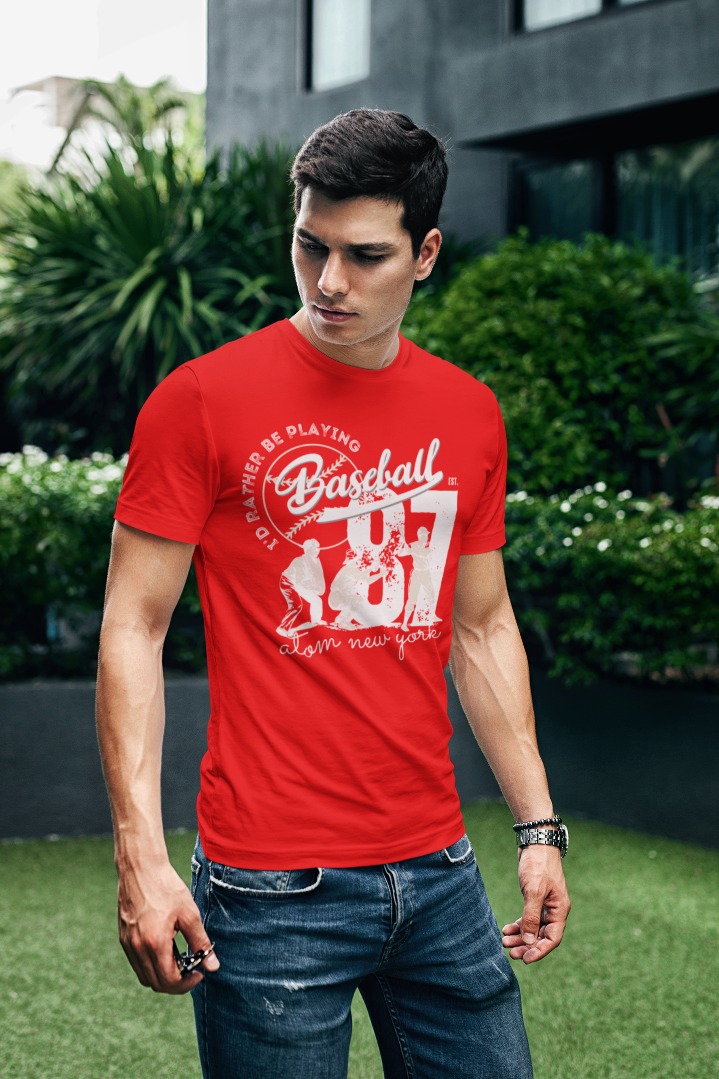 ATOM Signature I Would Rather Be Playing Baseball Red T-Shirt For Men