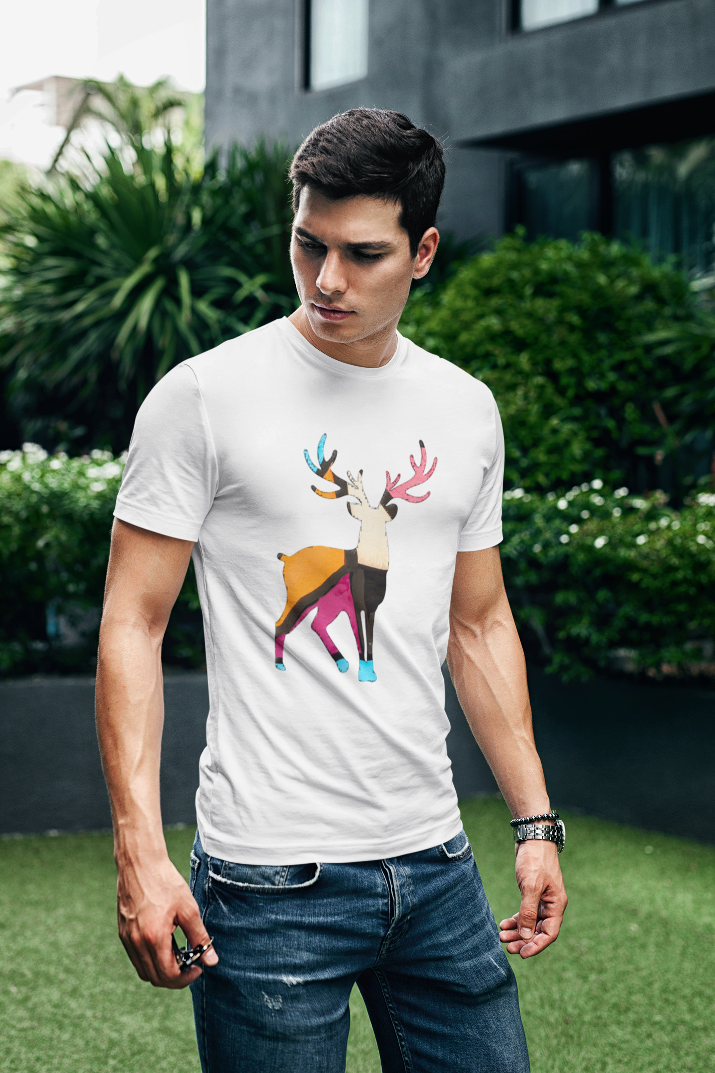 ATOM Signature Mascot Colourful Canvas White T-Shirt For Men