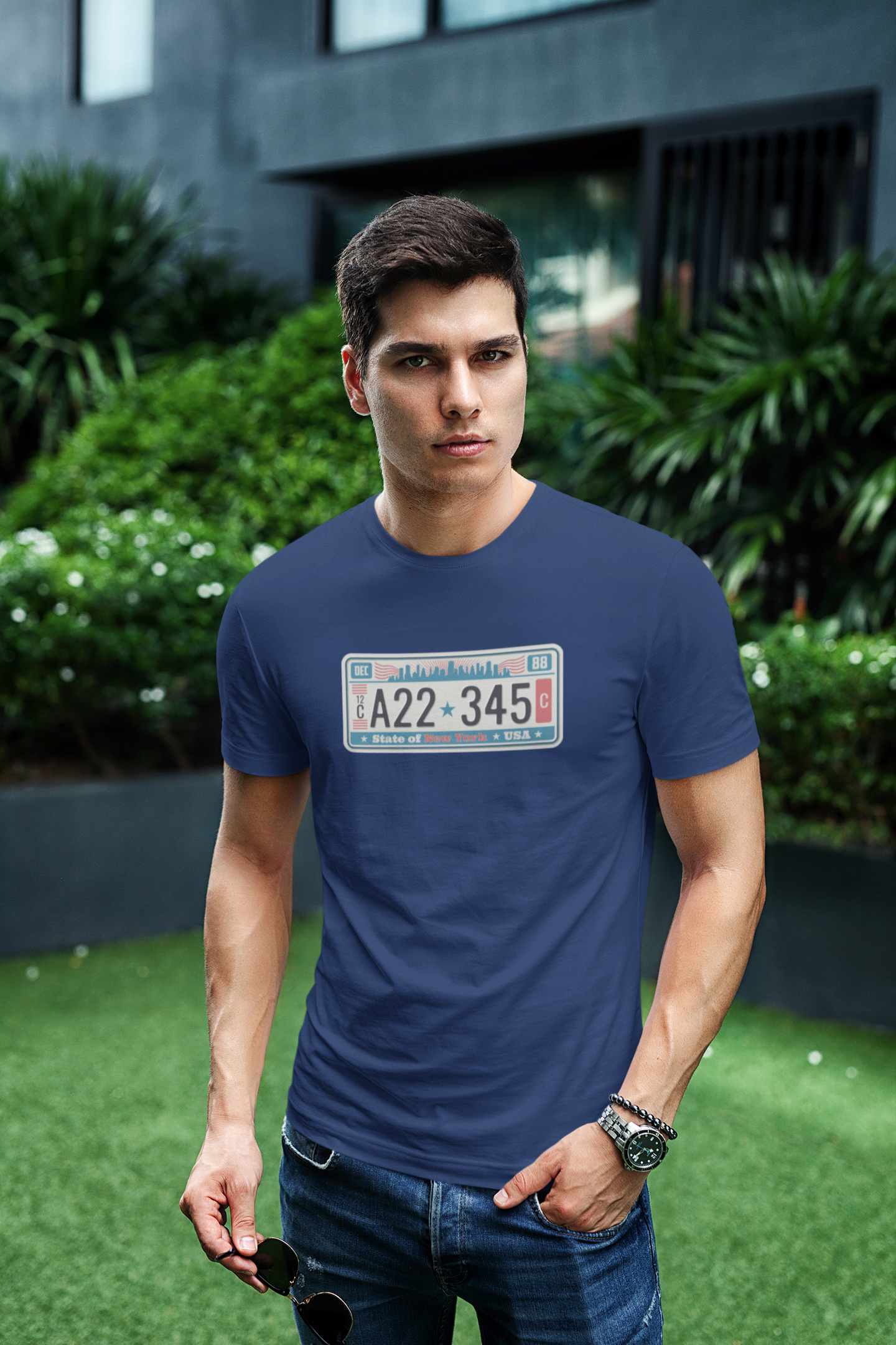 ATOM Signature New York Plate Navy Blue T-Shirt For Men