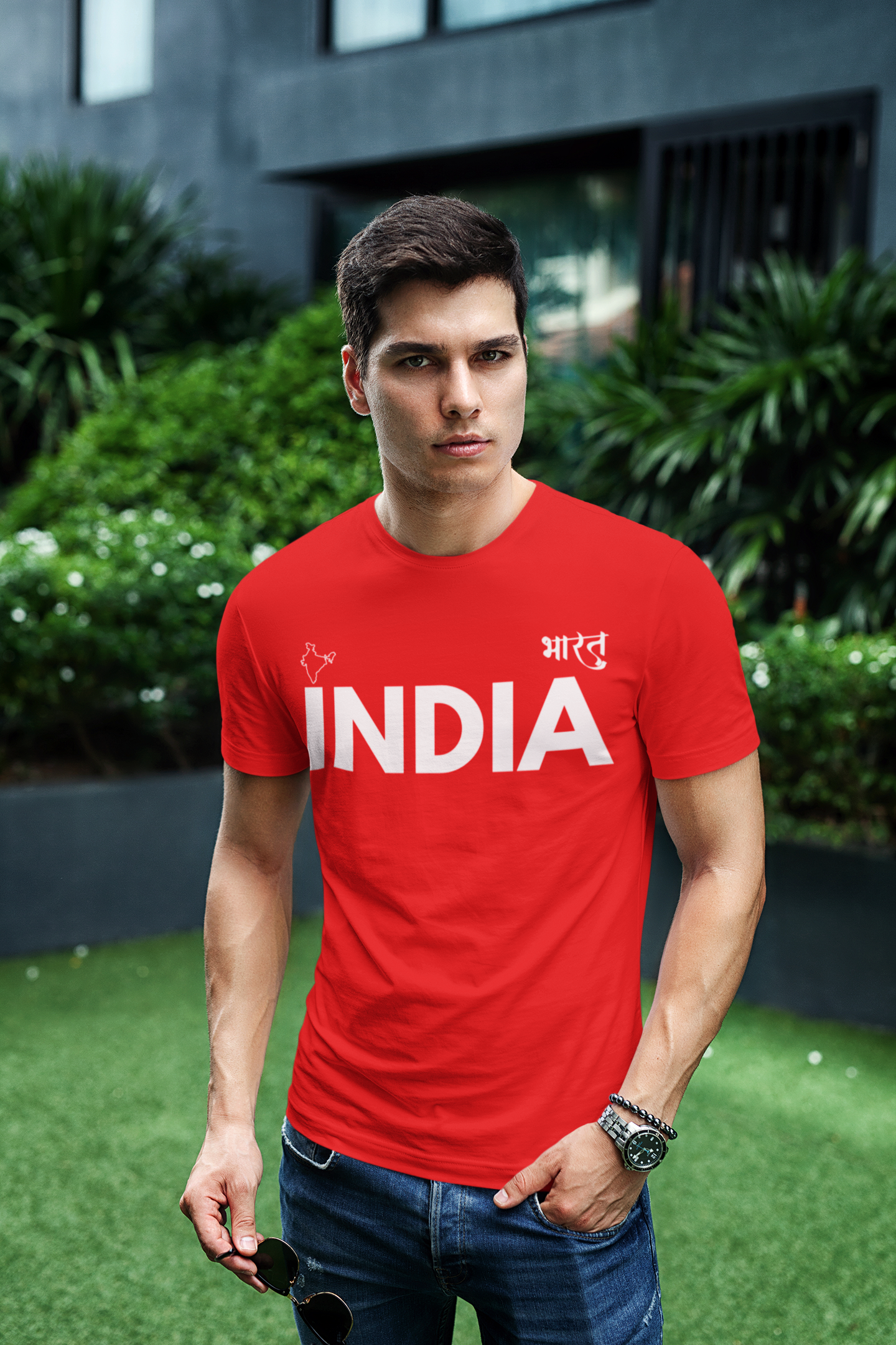 ATOM Signature INDIA BHARAT Red T-Shirt For Men