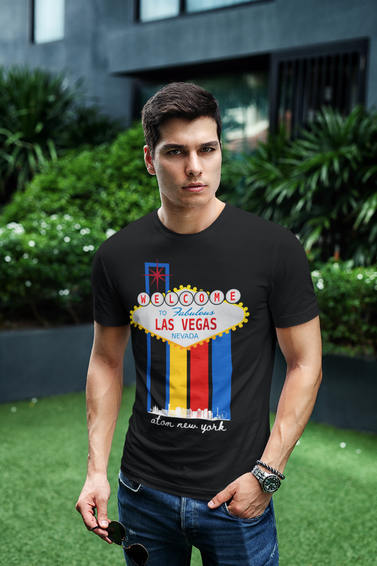 ATOM Signature Welcome To Las Vegas Black T-Shirt For Men