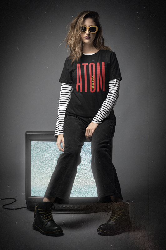 ATOM Signature Long Red Font Black T-Shirt For Women