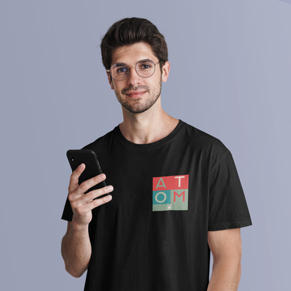 ATOM Signature Red Pocket Icon Black Round Neck T-Shirt for Men.