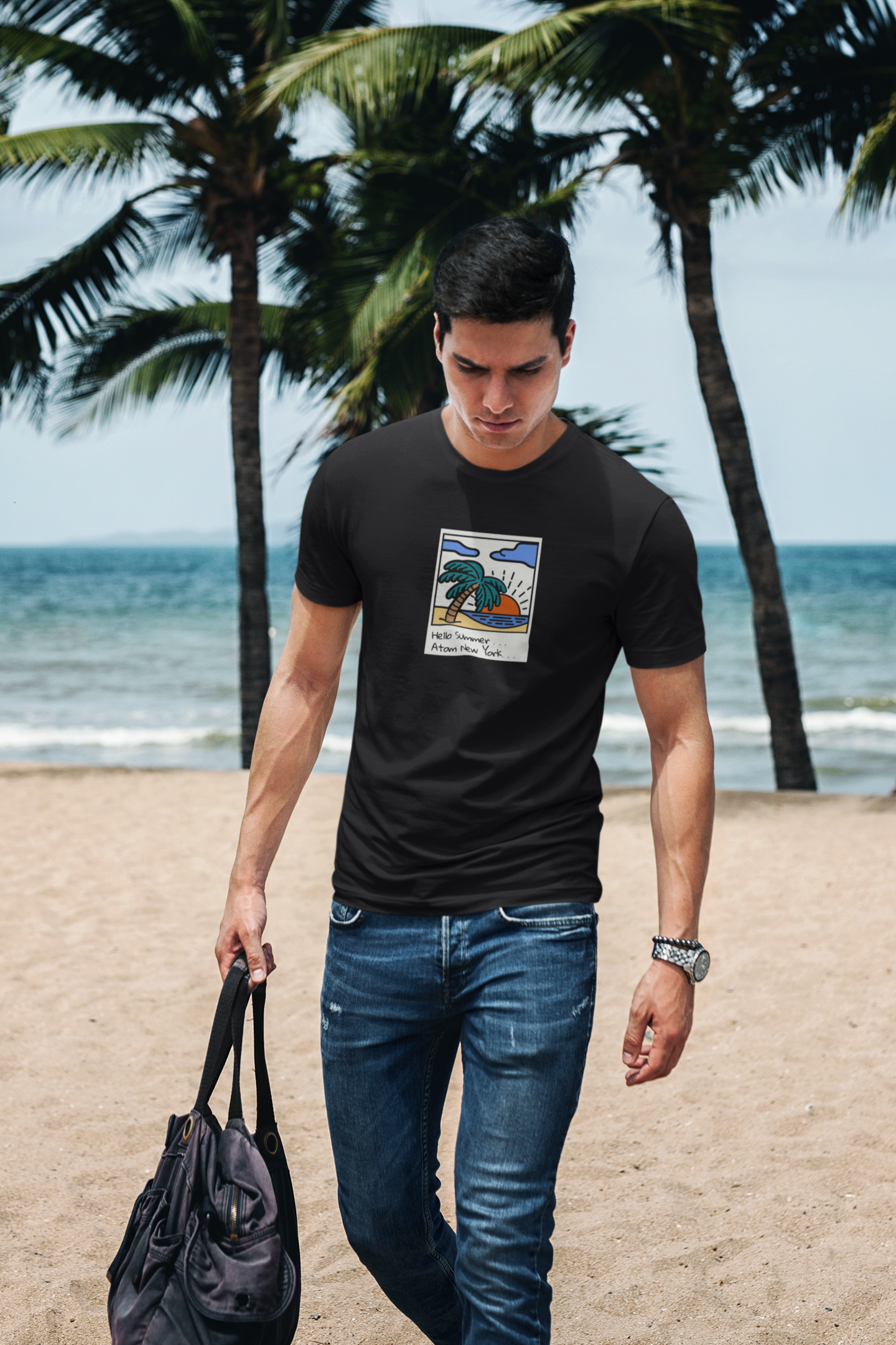 ATOM Signature Hello Summer Black T-Shirt For Men