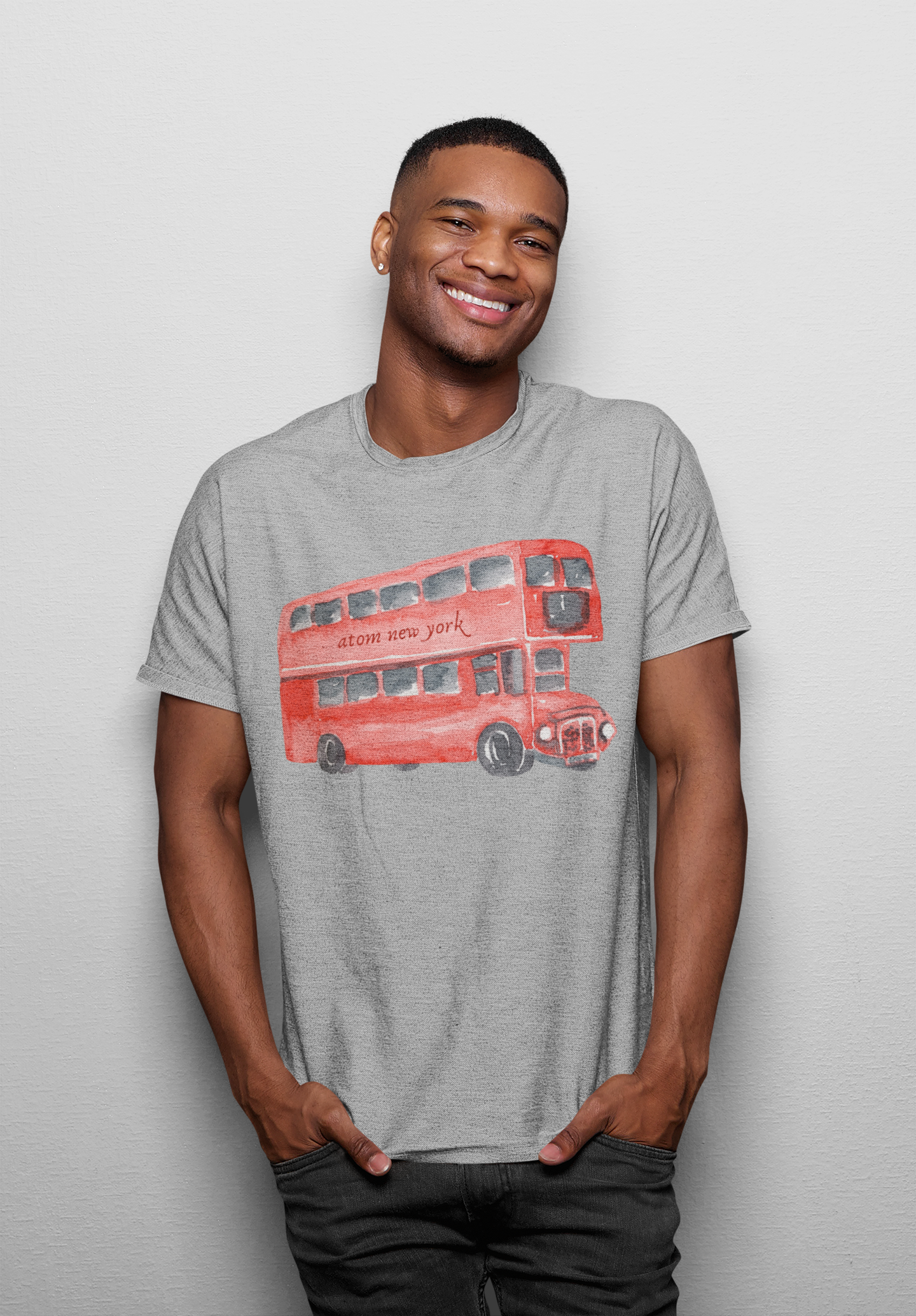 ATOM Signature Red Bus Melange Grey T-Shirt For Men