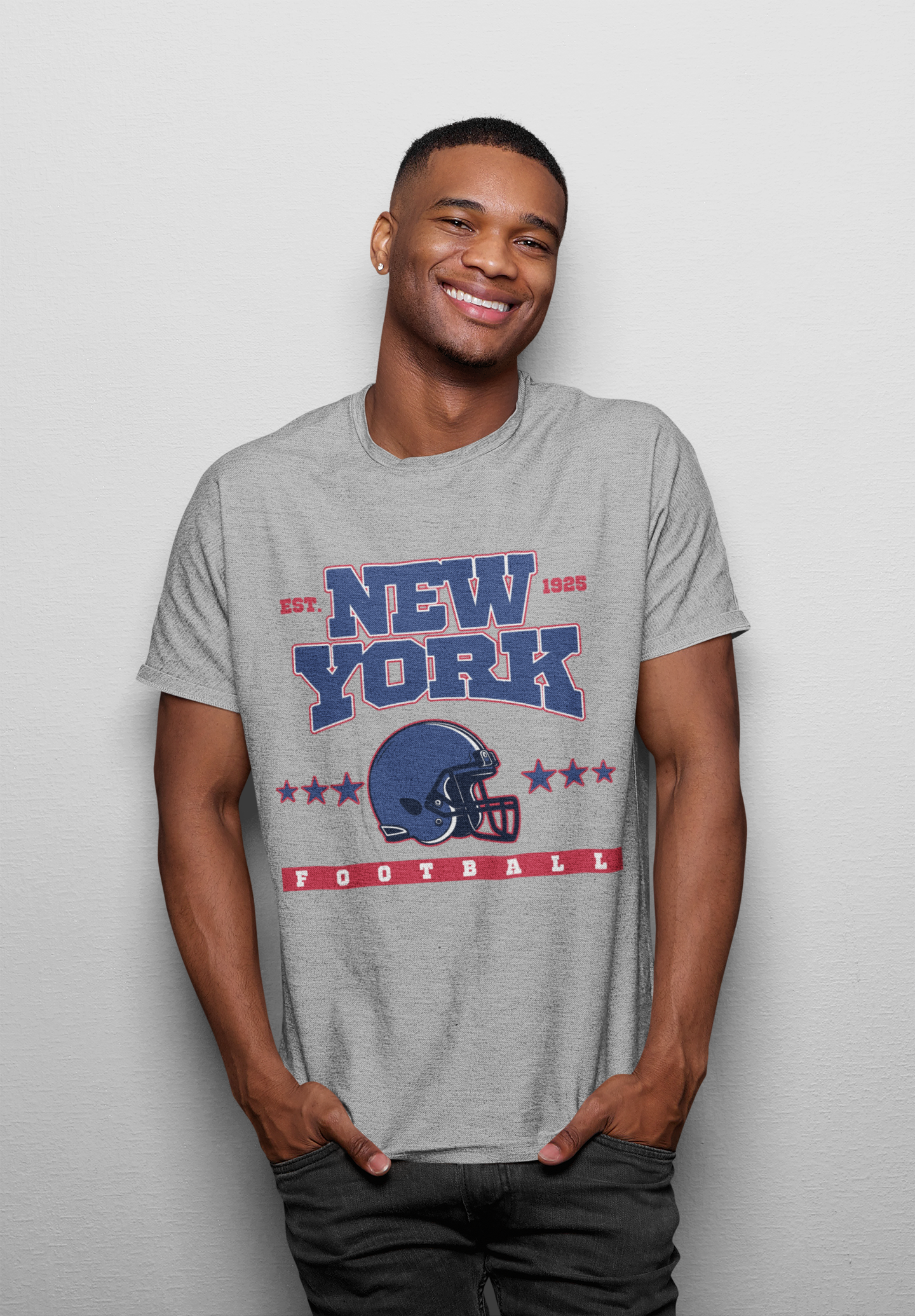 ATOM Signature New York Football Melange Grey T-Shirt For Men