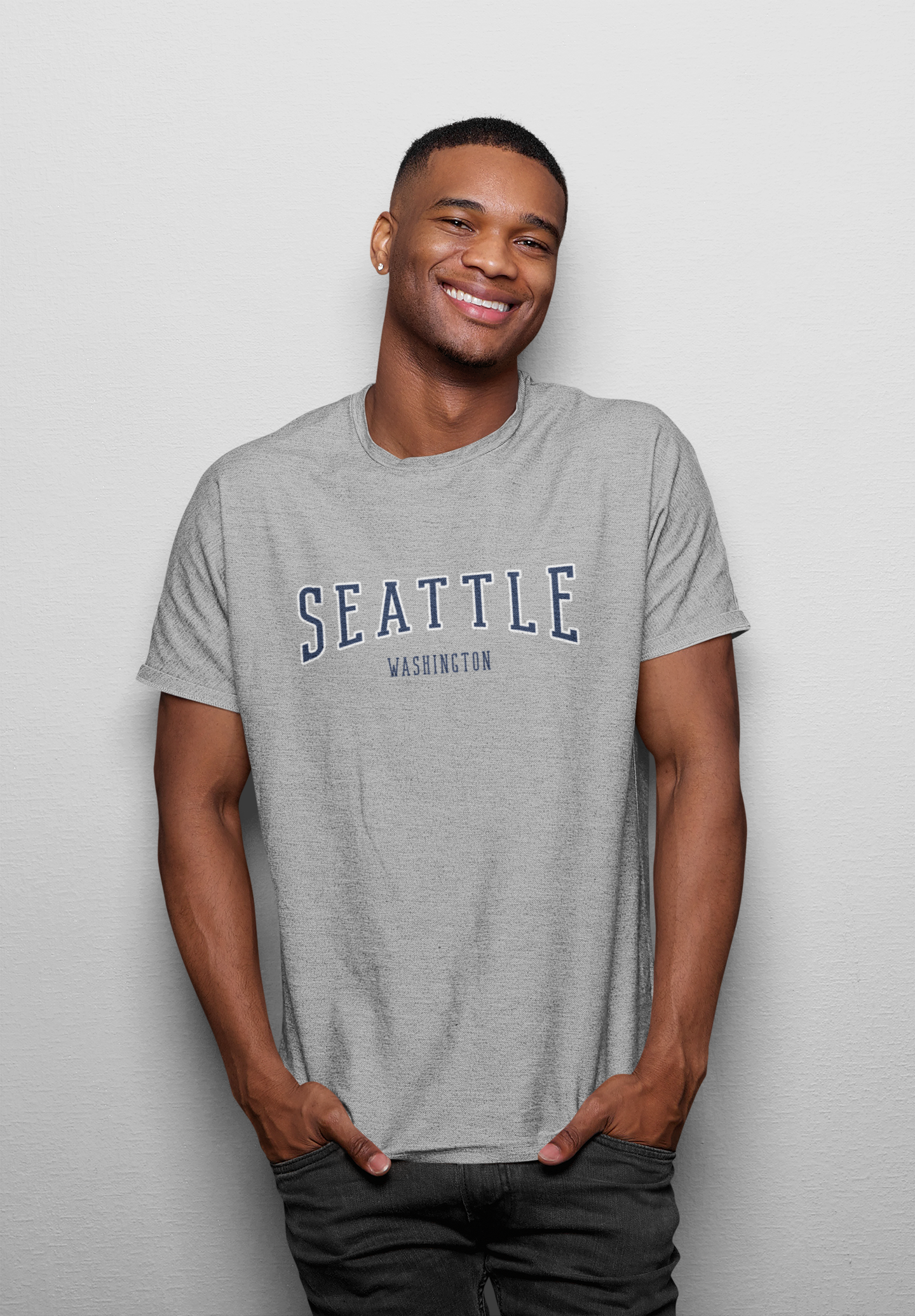 ATOM Signature Seattle Washington Melange Grey T-Shirt For Men