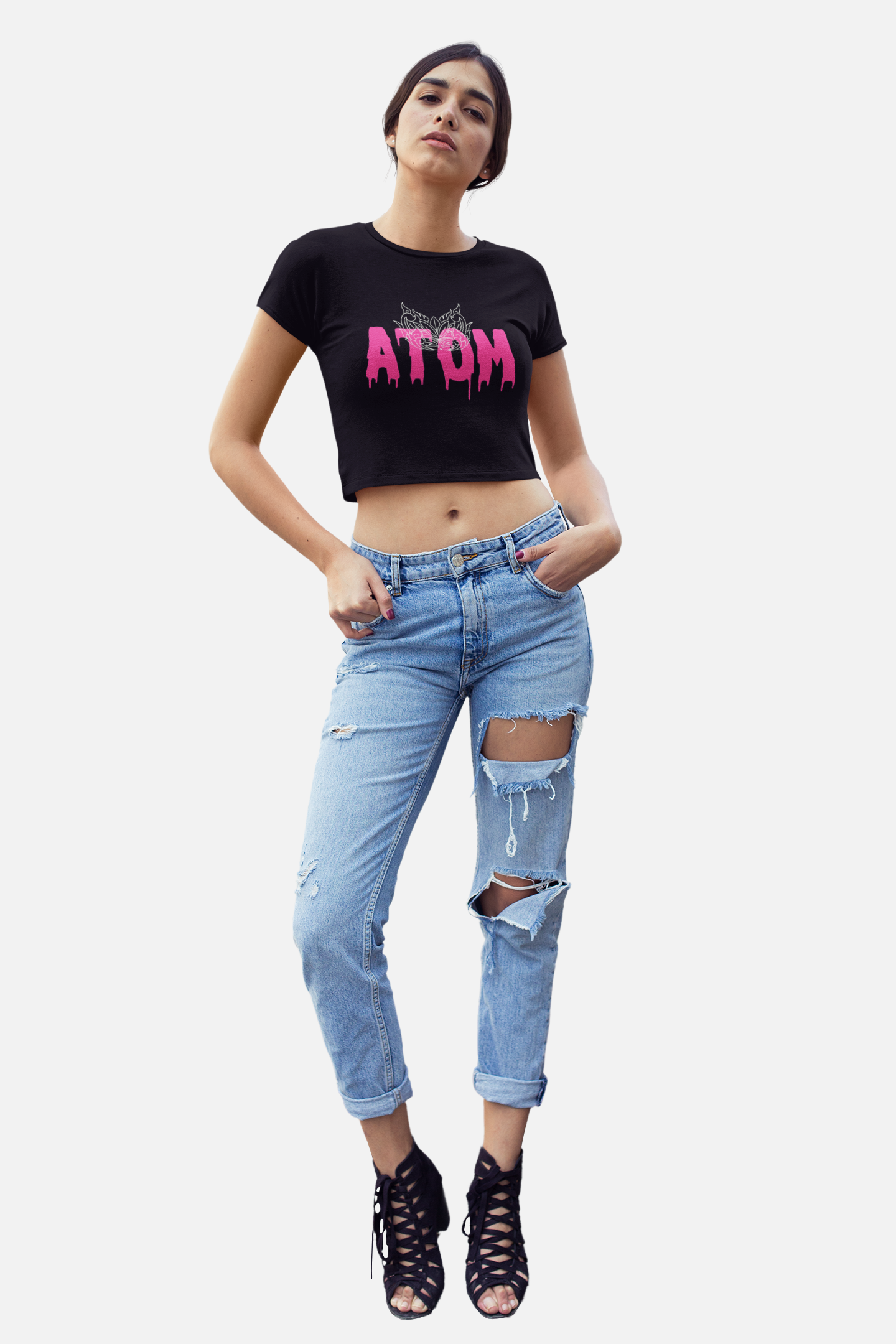 ATOM Pink Signature Black Crop Top For Women