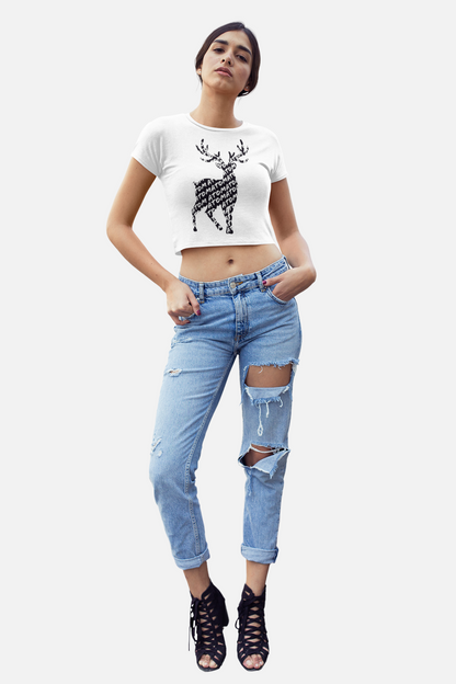 ATOM Signature Deer White Crop Top For Women