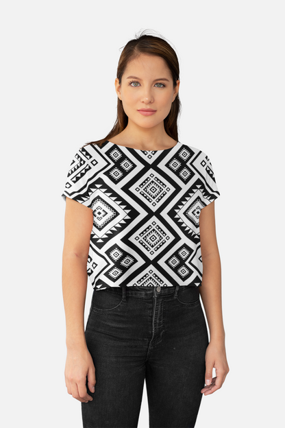 Abstract Square Print Crop Top For Women