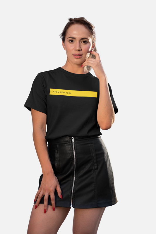 ATOM Signature Yellow Stripe Black T-Shirt For Women