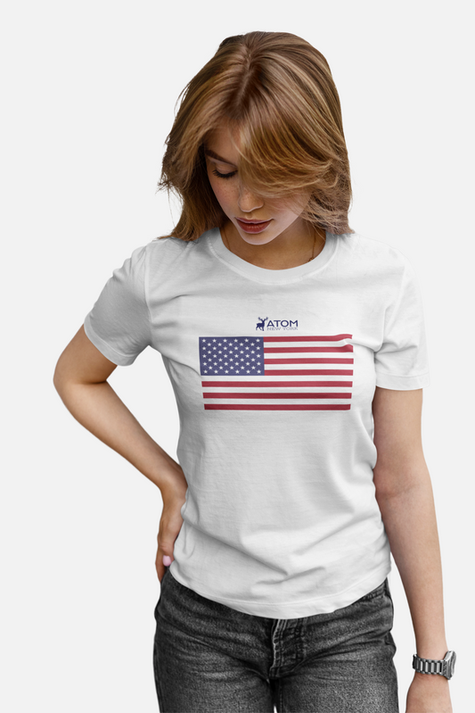 ATOM Signature American Flag White T-Shirt For Women