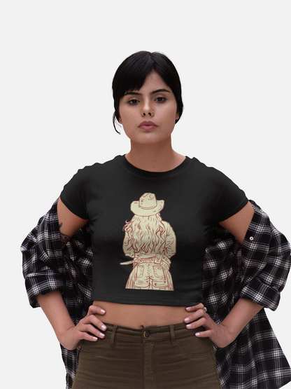 Cow Girl Black Crop Top For Women