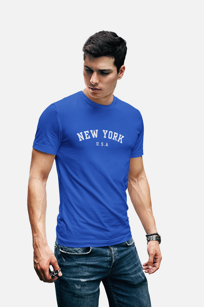 ATOM Signature New York USA Royal Blue T-Shirt For Men