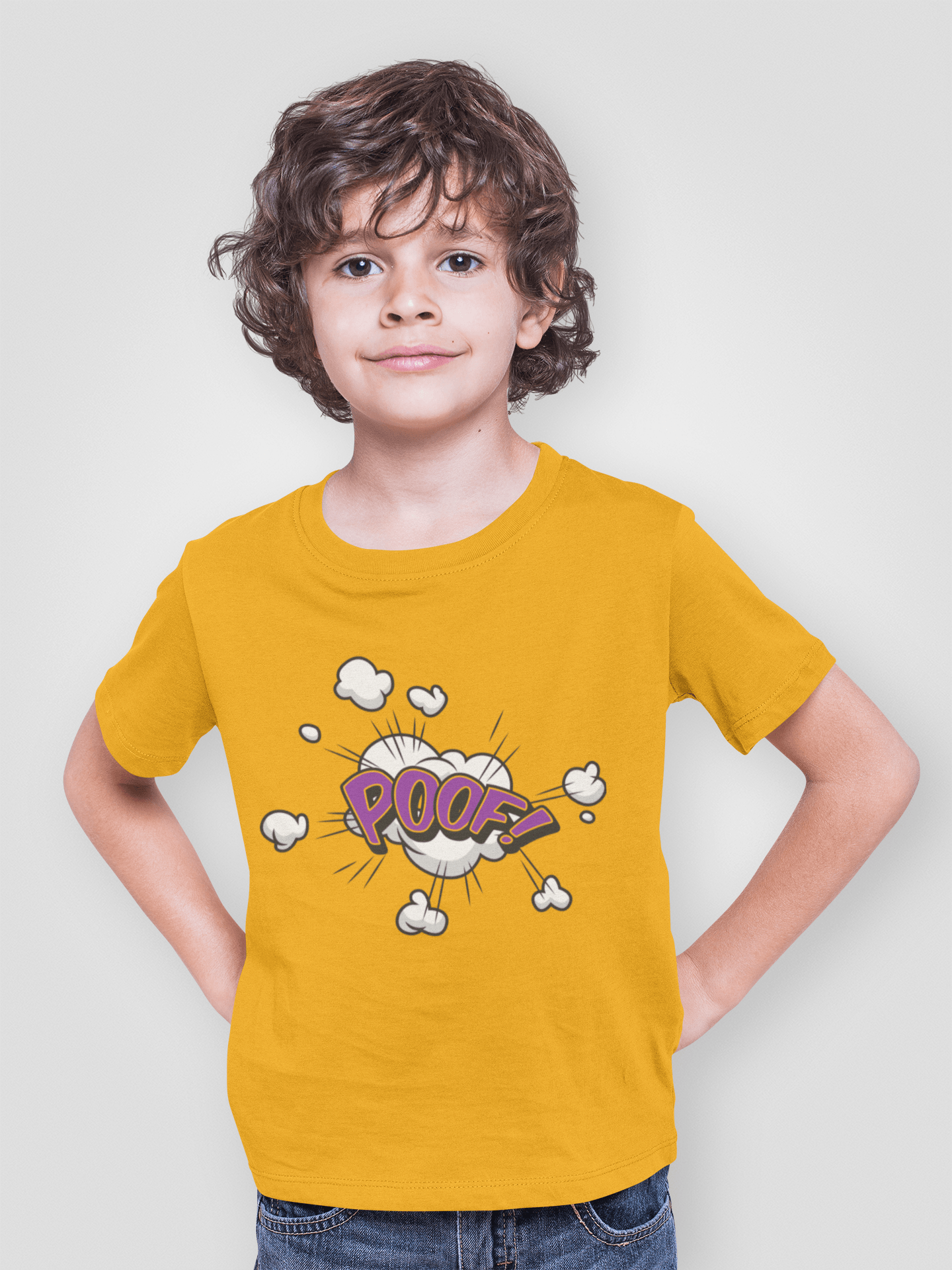 Comic Expression POOF Mustard Yellow T-Shirt For Boys - ATOM